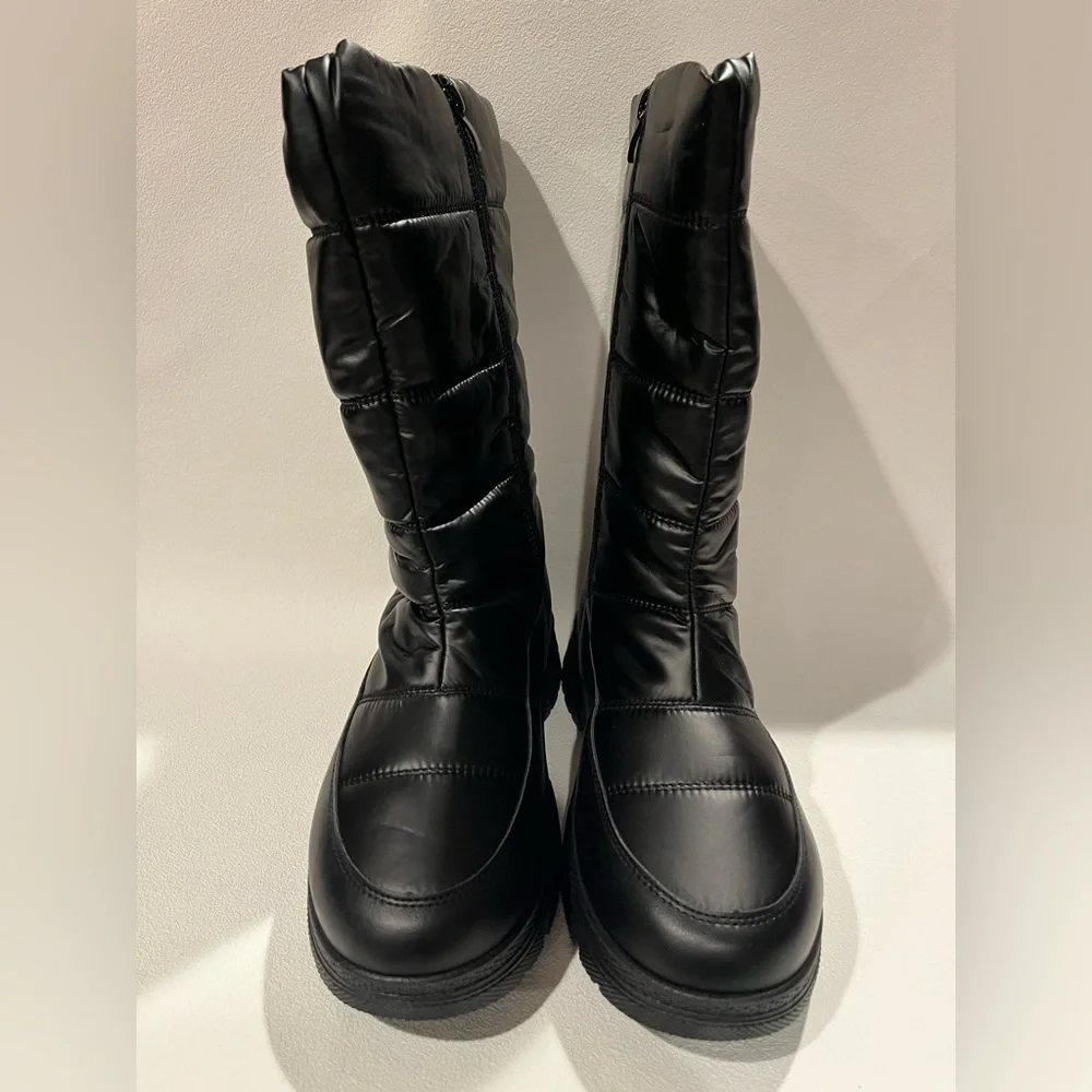 NIB FINIWOR Black Waterproof Faux Fur Lined Snow Boots Mid-Calf Size 11